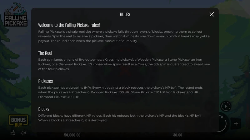 Rules screen: the eighth spin guarantee